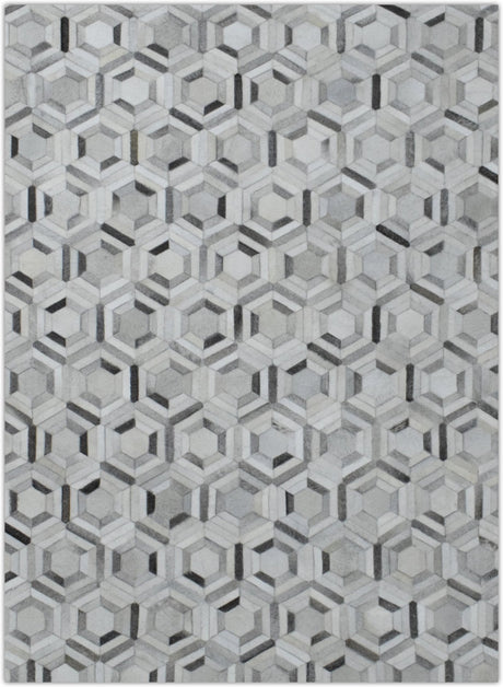 Modern Handmade Ivory and Silver Genuine Leather Area Rug
