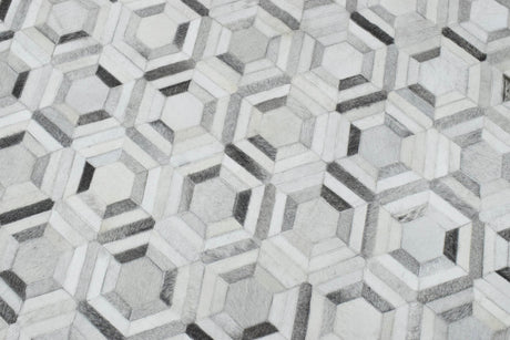 Modern Handmade Ivory and Silver Genuine Leather Area Rug