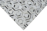 Modern Handmade Ivory and Silver Genuine Leather Area Rug