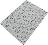 Modern Handmade Ivory and Silver Genuine Leather Area Rug