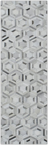 Modern Handmade Ivory and Silver Genuine Leather Area Rug