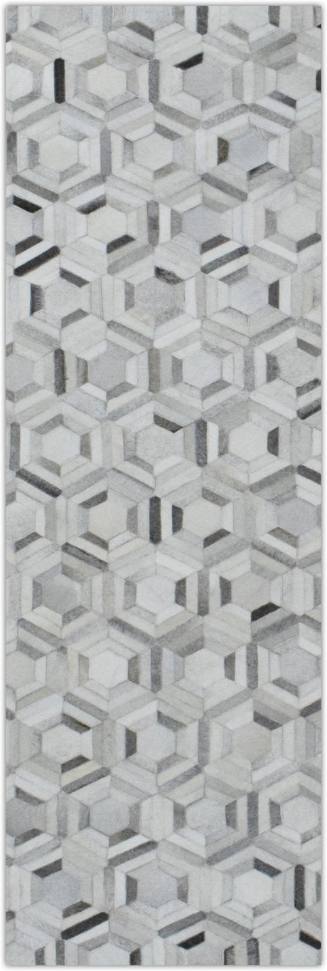 Modern Handmade Ivory and Silver Genuine Leather Area Rug