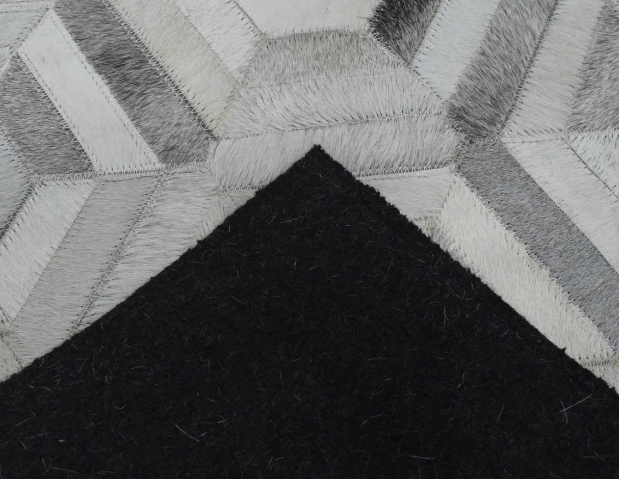 Modern Handmade Ivory and Silver Genuine Leather Area Rug