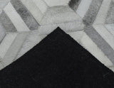 Modern Handmade Ivory and Silver Genuine Leather Area Rug