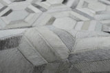 Modern Handmade Ivory and Silver Genuine Leather Area Rug