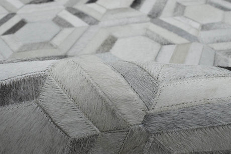 Modern Handmade Ivory and Silver Genuine Leather Area Rug