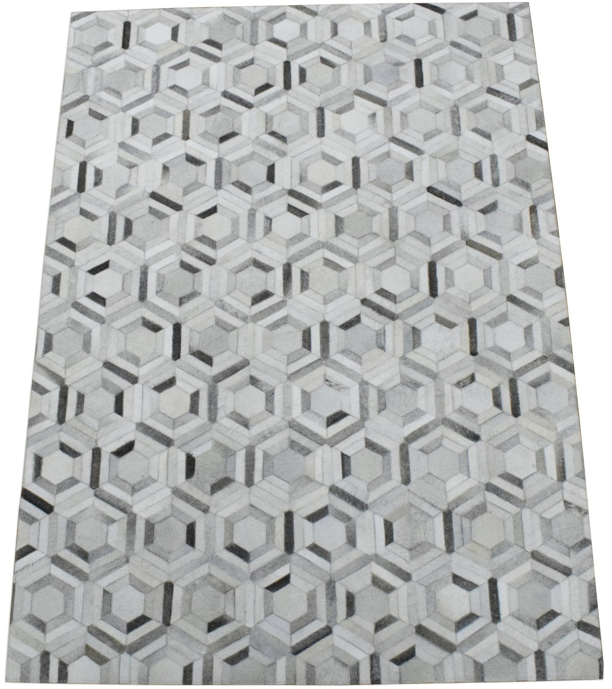 Modern Handmade Ivory and Silver Genuine Leather Area Rug