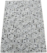 Modern Handmade Ivory and Silver Genuine Leather Area Rug