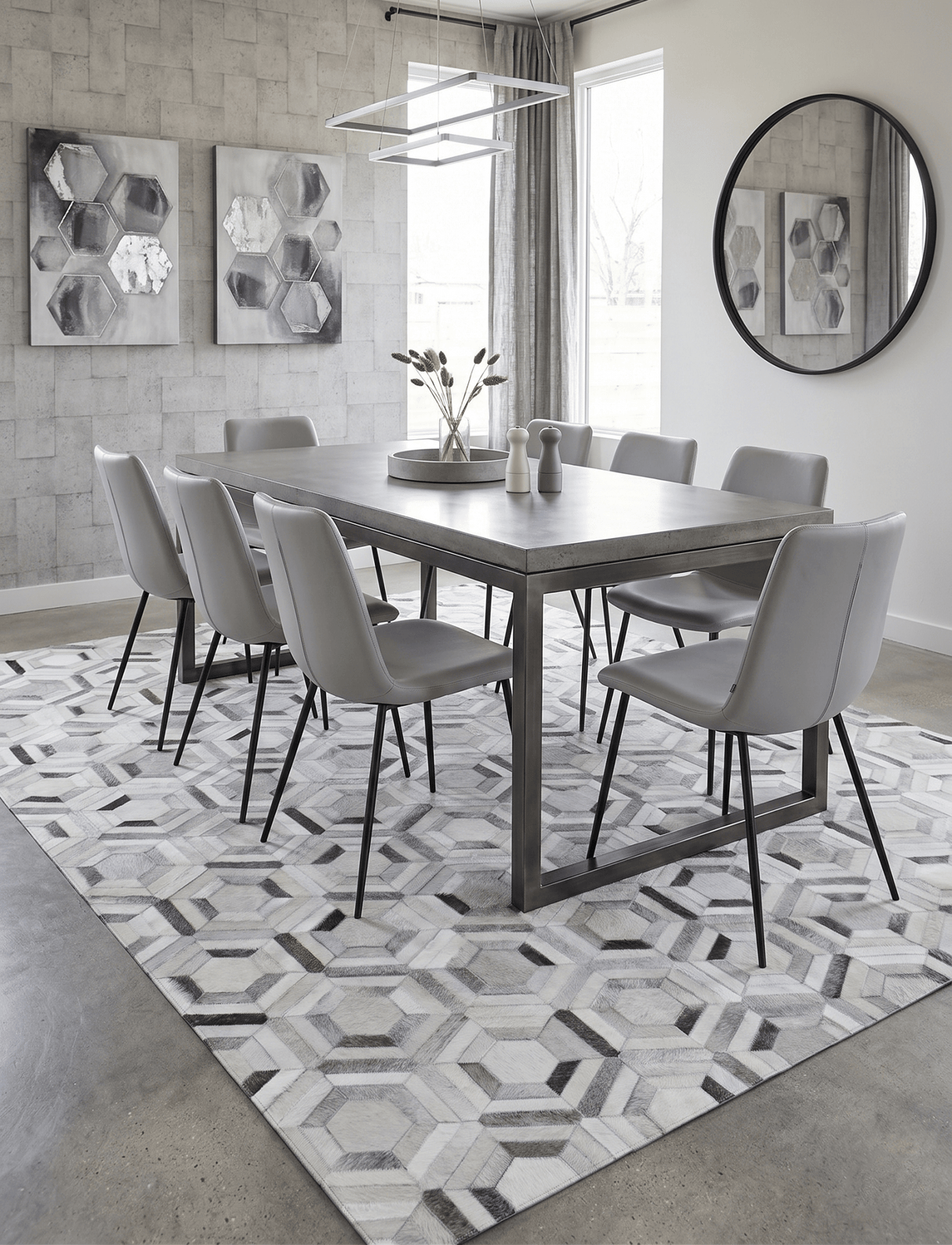 Modern Handmade Ivory and Silver Genuine Leather Area Rug