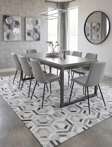Modern Handmade Ivory and Silver Genuine Leather Area Rug