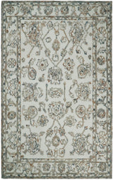 Modern Ivory And Blue Hand Tufted 5x8 Wool Textured Loop Area Rug