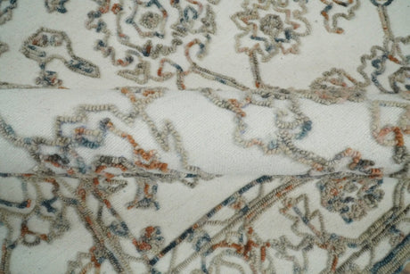 Modern Ivory And Blue Hand Tufted 5x8 Wool Textured Loop Area Rug