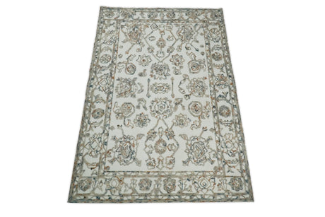 Modern Ivory And Blue Hand Tufted 5x8 Wool Textured Loop Area Rug