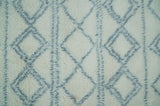 Modern Ivory and Blue Moroccan Hand Made Wool Area Rug