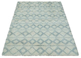 Modern Ivory and Blue Moroccan Hand Made Wool Area Rug