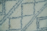 Modern Ivory and Blue Moroccan Hand Made Wool Area Rug