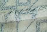 Modern Ivory and Blue Moroccan Hand Made Wool Area Rug