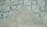 Modern Ivory and Blue Moroccan Hand Made Wool Area Rug