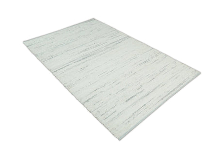 Modern Ivory and Gray Hand Made 5x8 Wool Area Rug
