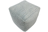 Modern Ivory and Gray Handwoven Viscose Pouf