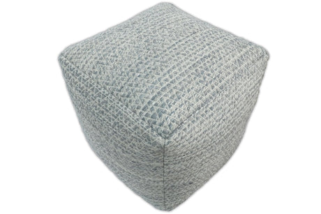 Modern Ivory and Gray Handwoven Viscose Pouf