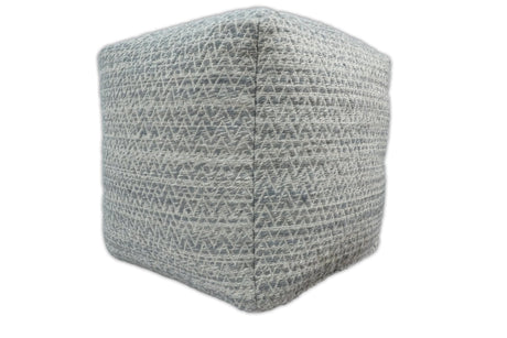 Modern Ivory and Gray Handwoven Viscose Pouf