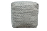 Modern Ivory and Gray Handwoven Viscose Pouf