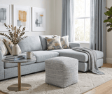 Modern Ivory and Gray Handwoven Viscose Pouf