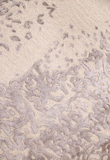 Modern Lace Border Beige Hand Tufted 5x5 Wool Area Rug