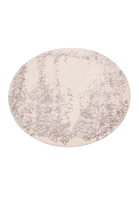 Modern Lace Border Beige Hand Tufted 5x5 Wool Area Rug