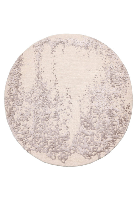 Modern Lace Border Beige Hand Tufted 5x5 Wool Area Rug