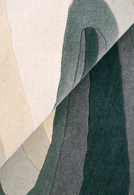Modern Layered Pattern Green Hand Tufted 5x8 Wool Rug