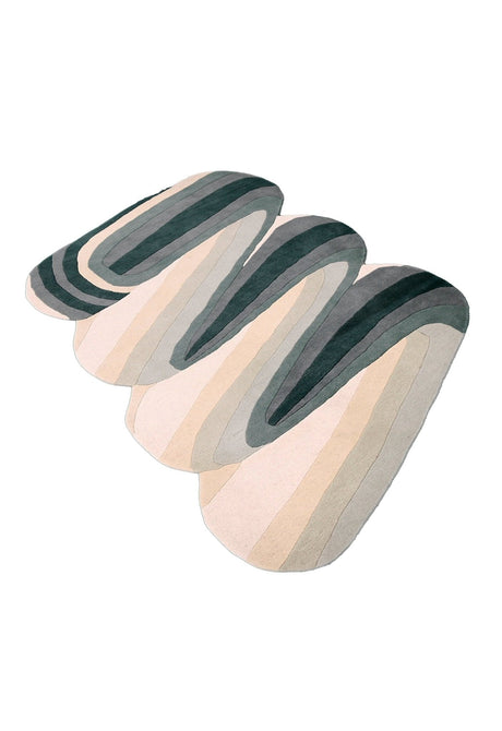 Modern Layered Pattern Green Hand Tufted 5x8 Wool Rug