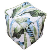 Modern Leaf Pattern Green And White Polyester Pouf