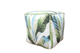 Modern Leaf Pattern Green And White Polyester Pouf