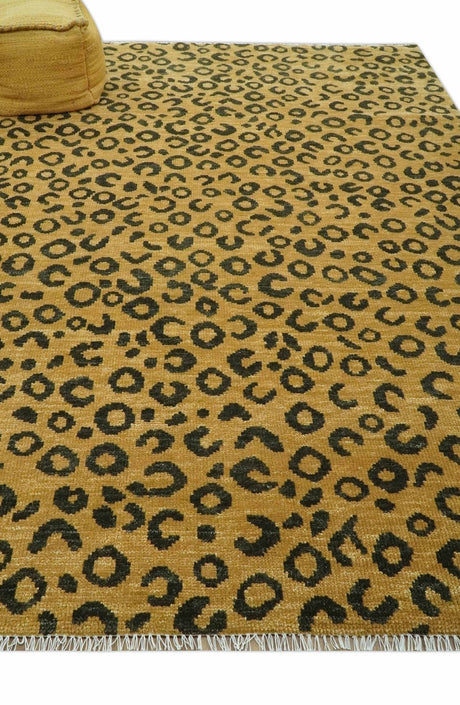 Modern leopard Design Hand knotted Golden-Brown and Charcoal Custom Made wool rug