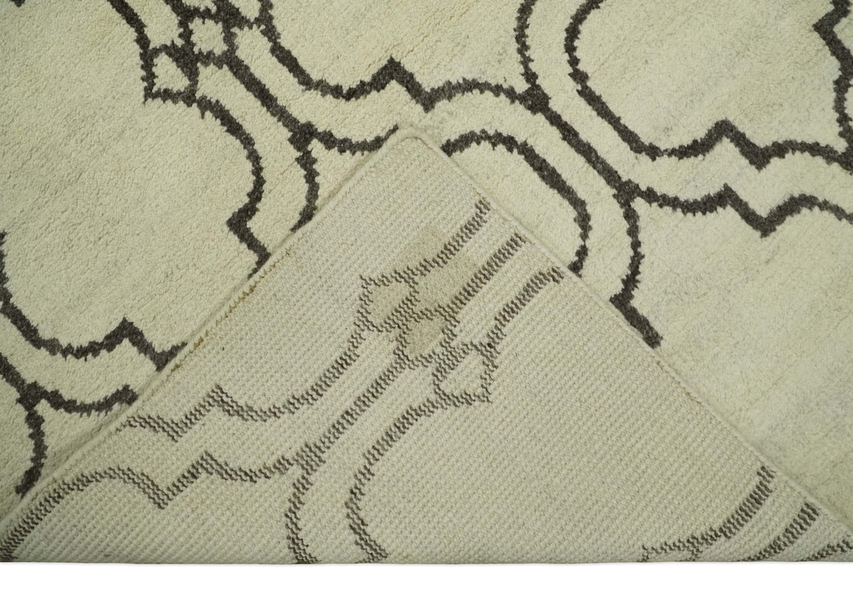 Modern Moroccan Trellis 6x8 Ivory and Brown Natural Farmhouse Wool Hand Woven Rug