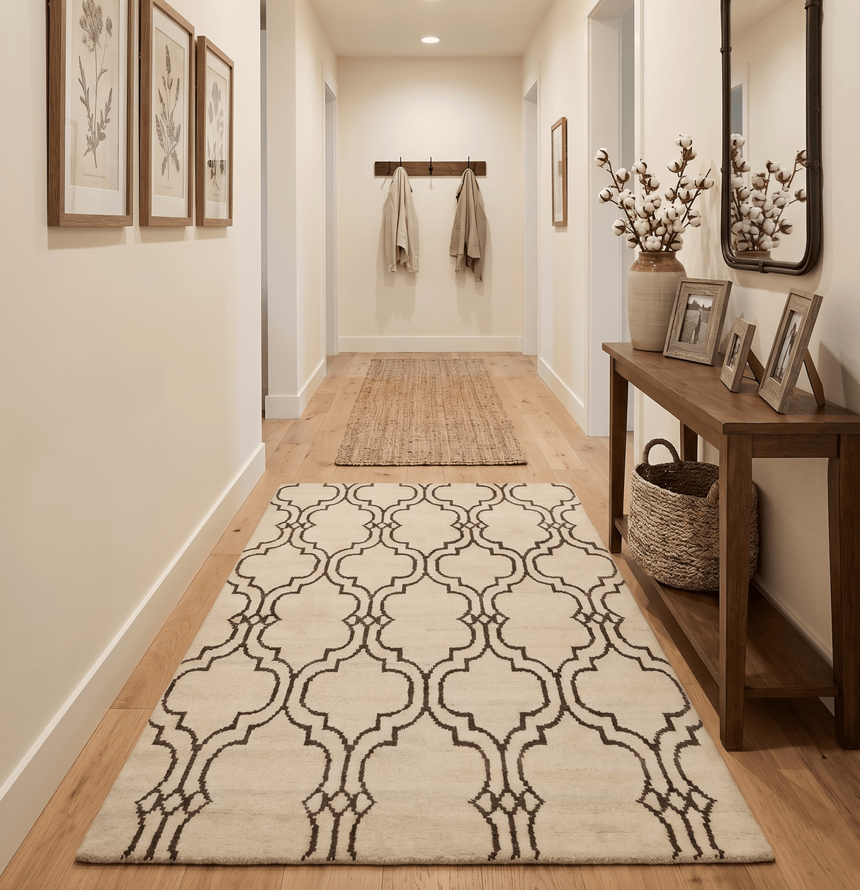 Modern Moroccan Trellis 6x8 Ivory and Brown Natural Farmhouse Wool Hand Woven Rug