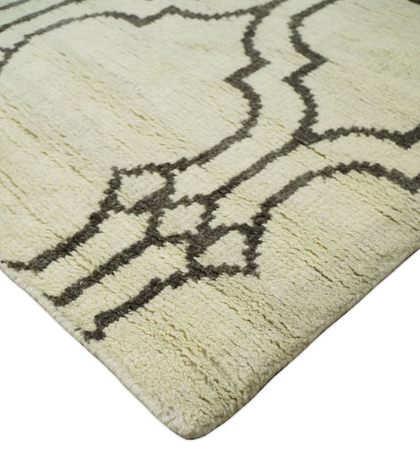 Modern Moroccan Trellis 6x8 Ivory and Brown Natural Farmhouse Wool Hand Woven Rug