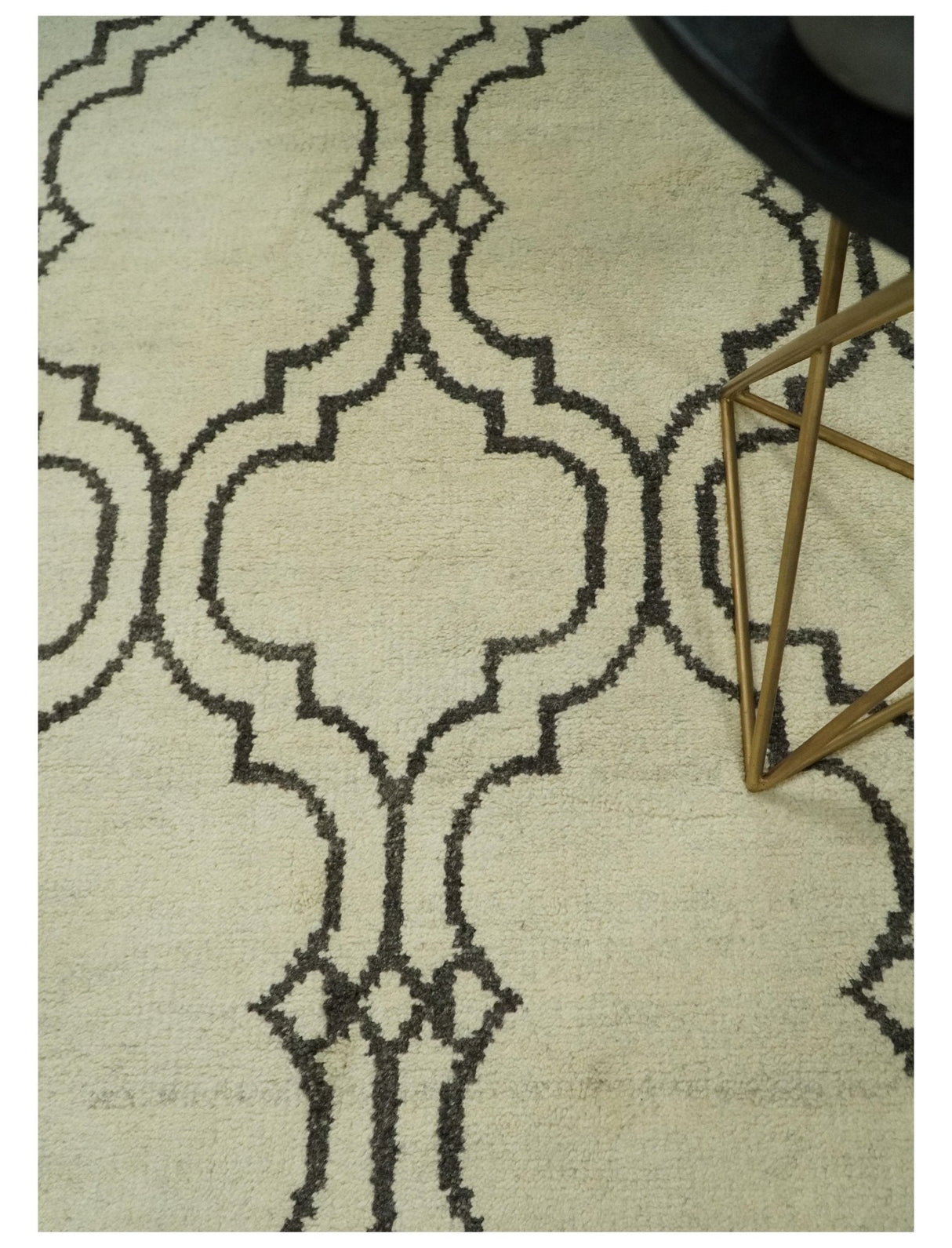 Modern Moroccan Trellis 6x8 Ivory and Brown Natural Farmhouse Wool Hand Woven Rug