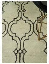 Modern Moroccan Trellis 6x8 Ivory and Brown Natural Farmhouse Wool Hand Woven Rug