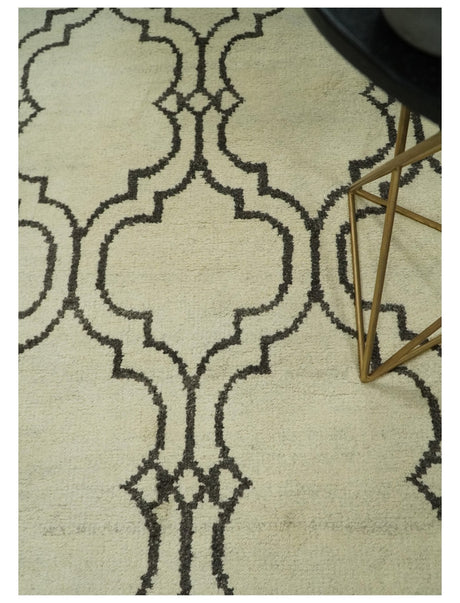 Modern Moroccan Trellis 6x8 Ivory and Brown Natural Farmhouse Wool Hand Woven Rug