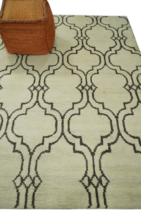 Modern Moroccan Trellis 6x8 Ivory and Brown Natural Farmhouse Wool Hand Woven Rug