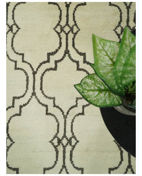 Modern Moroccan Trellis 6x8 Ivory and Brown Natural Farmhouse Wool Hand Woven Rug