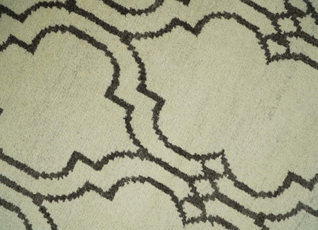 Modern Moroccan Trellis 6x8 Ivory and Brown Natural Farmhouse Wool Hand Woven Rug