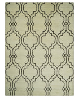 Modern Moroccan Trellis 6x8 Ivory and Brown Natural Farmhouse Wool Hand Woven Rug
