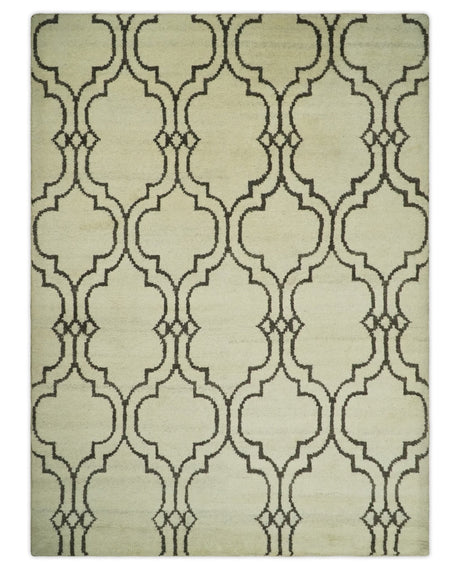 Modern Moroccan Trellis 6x8 Ivory and Brown Natural Farmhouse Wool Hand Woven Rug