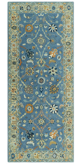 Modern Oushak Blue and Beige Hand Tufted Wool Area Rug