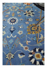 Modern Oushak Blue and Beige Hand Tufted Wool Area Rug