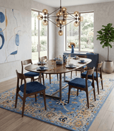 Modern Oushak Blue and Beige Hand Tufted Wool Area Rug